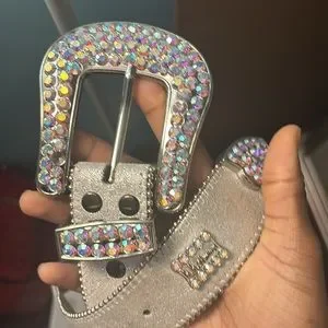 Real BB Simon belt!!! Real crystals!! Never worn!! BB Simon Kish Belt Clear Ice Crystal Black Leather Rap 30 32  main image 3
